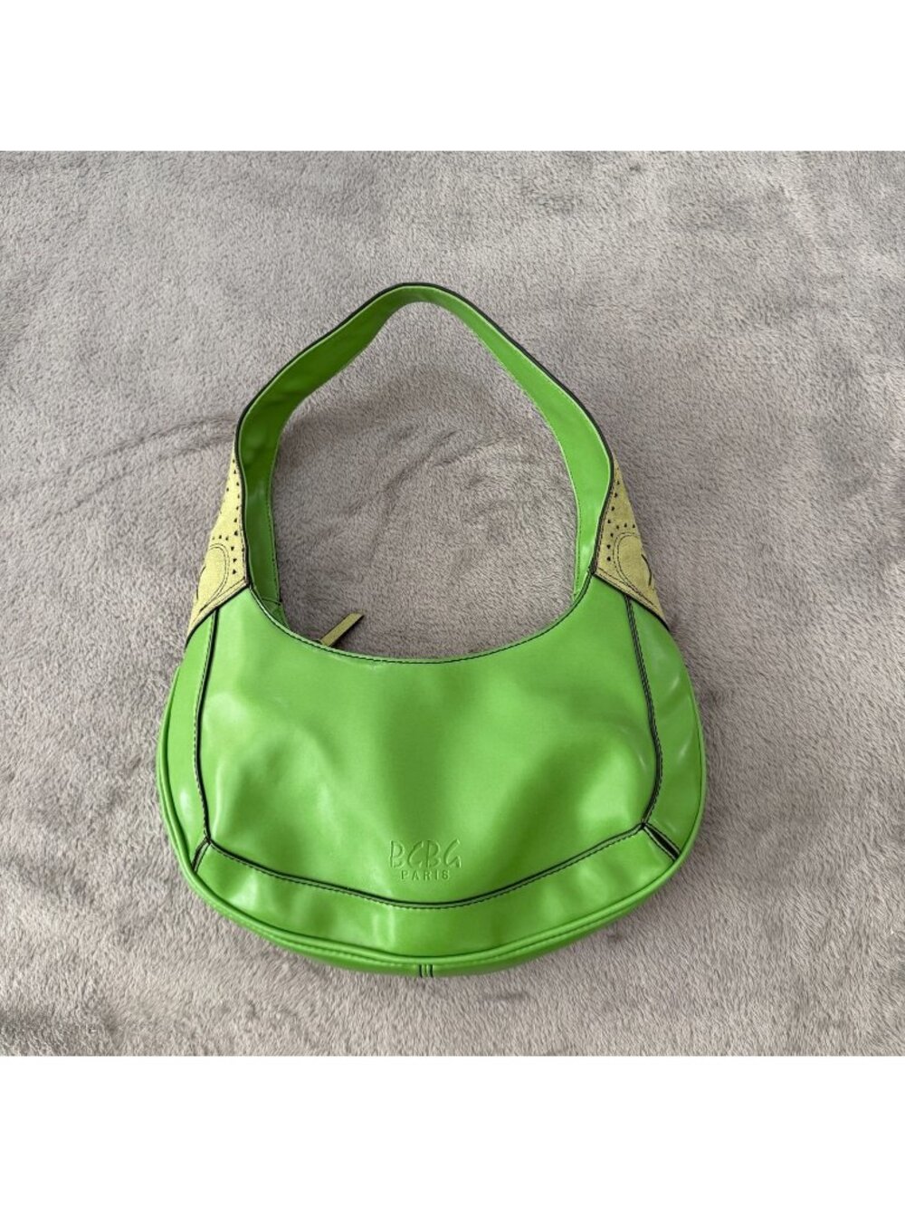 Vintage 90s Y2K BCBG Paris Lime Green Shoulder Bag Purse Faux Leather Hobo
